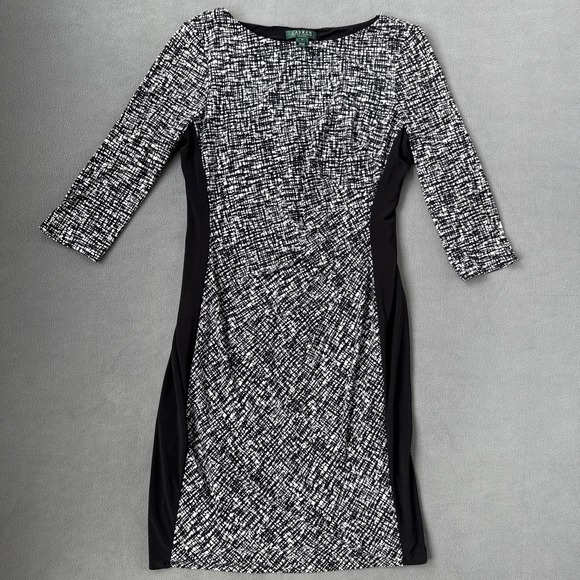 Lauren Ralph Lauren Dresses & Skirts - Lauren Ralph Lauren Dress Womens 12 Black White Sheath Stretch 3/4 Sleeve Career
